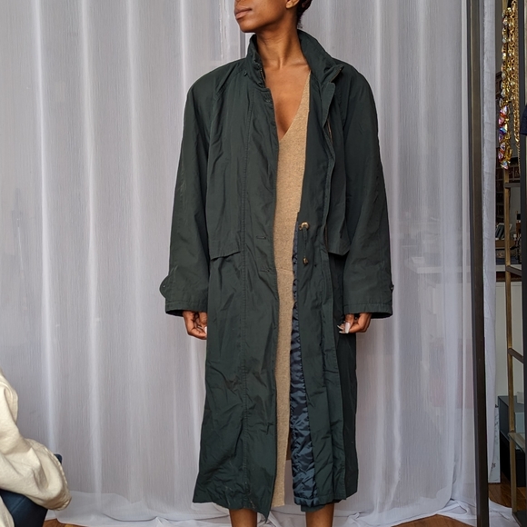 Women's Vintage Green Trench Coat - Your Sixth Sense / Size L - Retro, Oversized - Picture 1 of 8
